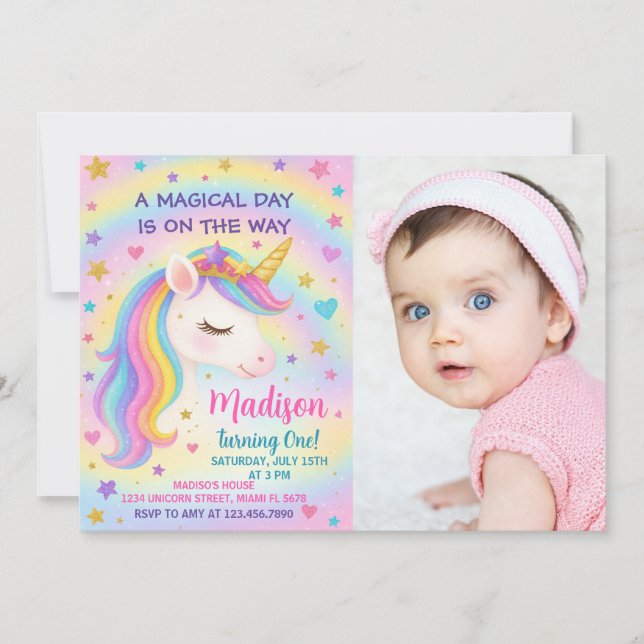 Convite de Aniversário do Rainbow Unicorn (Frente)