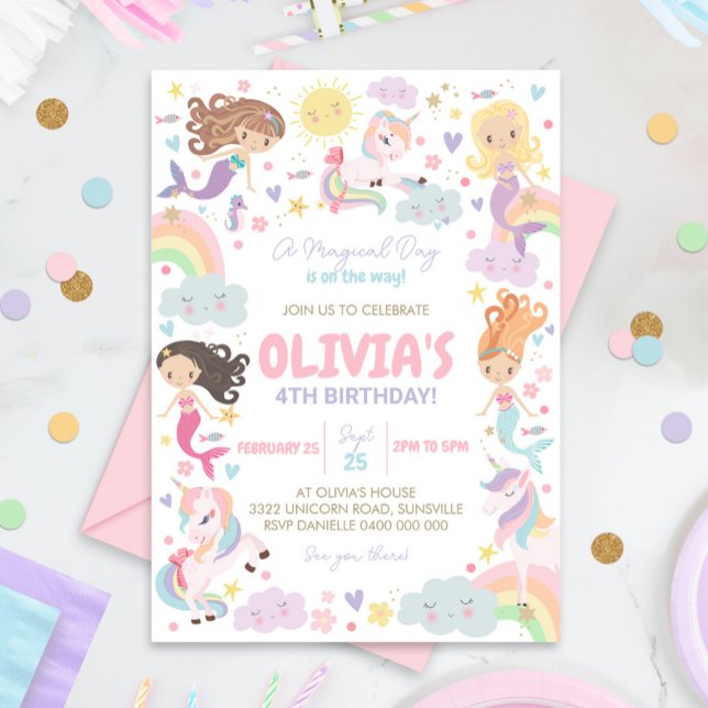Convite de Aniversário do Rainbow Unicorn Mermaid (Rainbow Mermaid Unicorn Invitation)