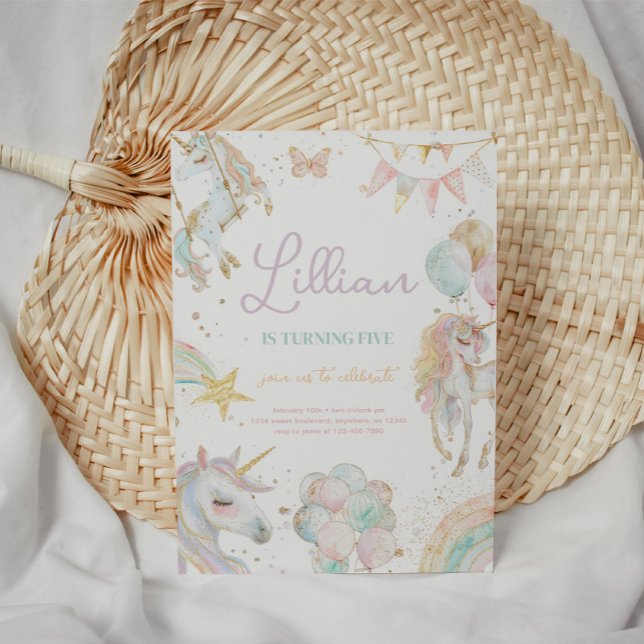 Convite de Aniversário do Rainbow Unicorn Pastel (Criador carregado)