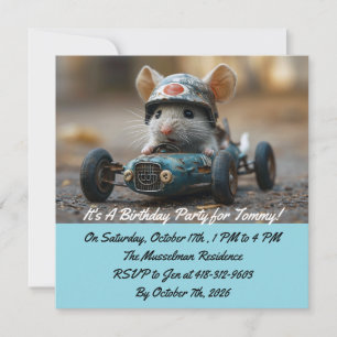 Convite de Aniversário do Rato de Carro de Corrida