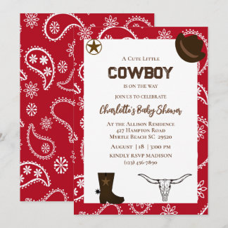 Convite de aniversário do Red Bandana Western Cowb