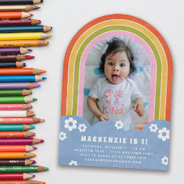 Convite de Aniversário do Red Pink Floral Rainbow 