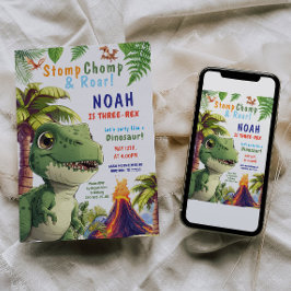 Convite de Aniversário do Rex Dinosaur