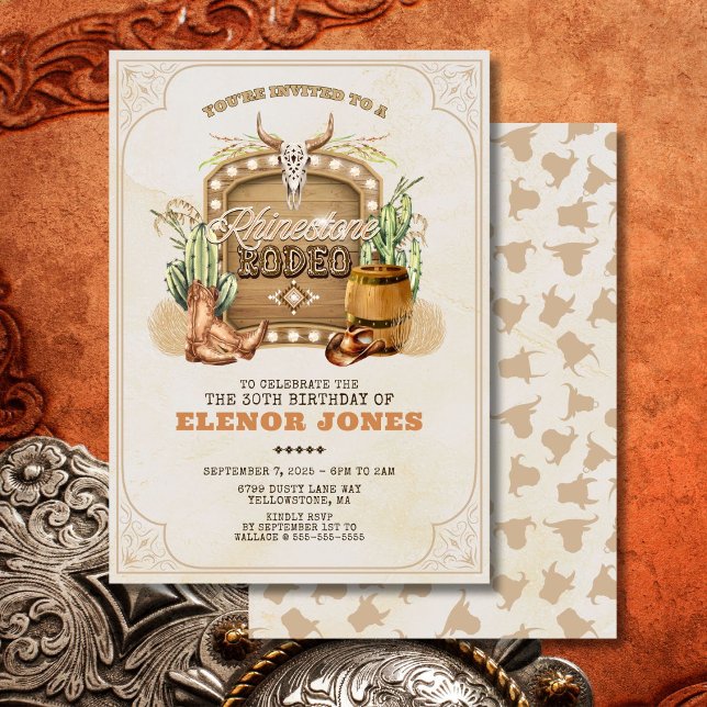 Convite de Aniversário do Rhinestone Rodeo (Western Theme Birthday Invitation)