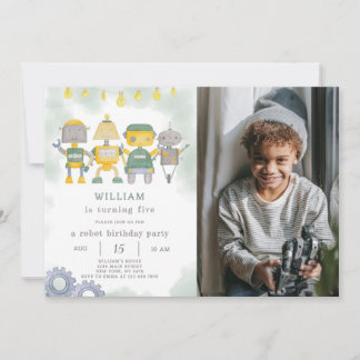 Convite De Aniversário Do Robô Verde Com Foto