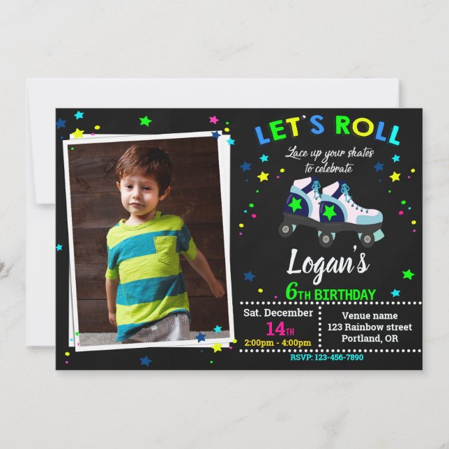 Convite de aniversário do Roller Boy Sking (Frente)