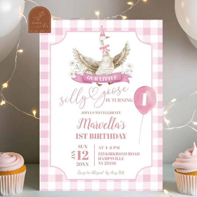 Convite de Aniversário do Silly Goose Préppy Rosa (Criador carregado)