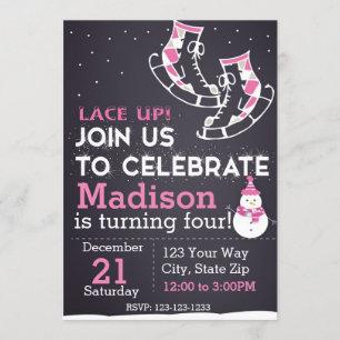 Convite de Aniversário do Skate de Gelo (rosa)