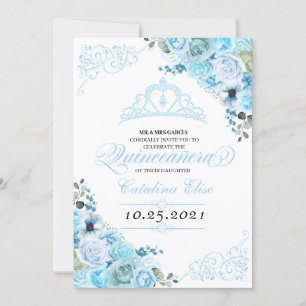 Convite de Aniversário do Sky Blue Floral Quincea