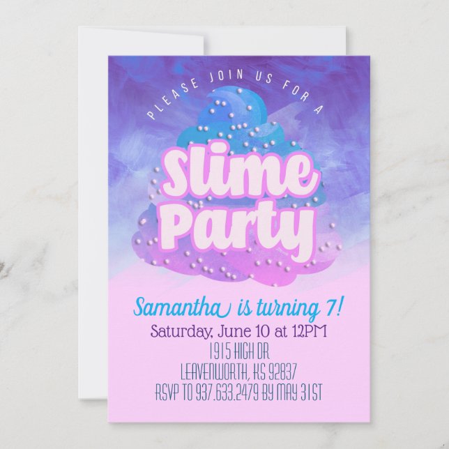 Convite de Aniversário do Slime Party (Frente)