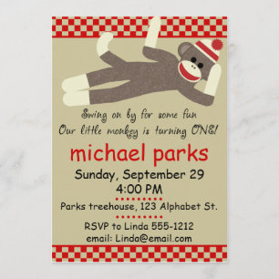 Convite de aniversário do Sock Monkey personaliz