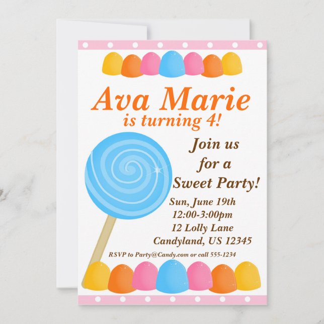 Convite de aniversário do Sonho Lollipop (Frente)