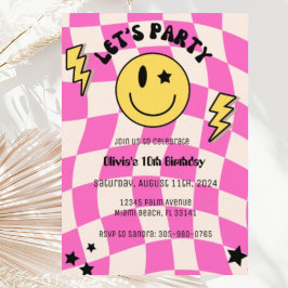 Convite de Aniversário do Sorriso Y2K Rosa Quente