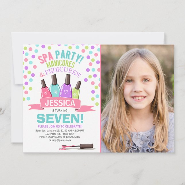 Convite de aniversário do Spa Manicures Salon Pink (Frente)