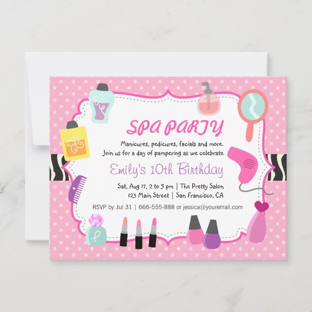 Convite de Aniversário do Spa Pontinhos Rosa (Frente)