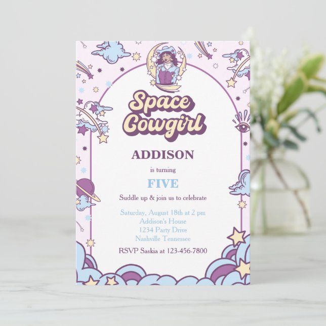 Convite de Aniversário do Space Cowgirl Western (Em pé/Frente)