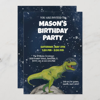 Convite de aniversário do Space Dinossaur T-rex