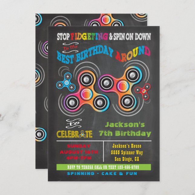 Convite de aniversário do Spinner do Fidget (Frente/Verso)