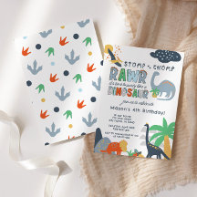 Convite de Aniversário do Stomp Chomp Rawr Dinosau