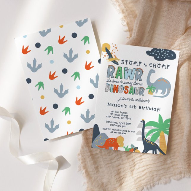 Convite de Aniversário do Stomp Chomp Rawr Dinosau (Criador carregado)