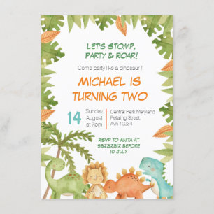 Convite De Aniversário Do Stomp Chomp Roar Dino