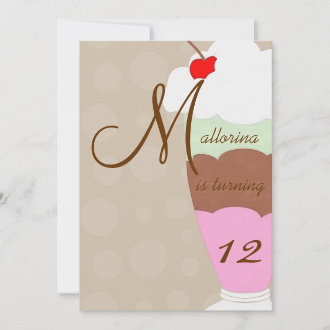 Convite de aniversário do Sundae do sorvete (Frente)