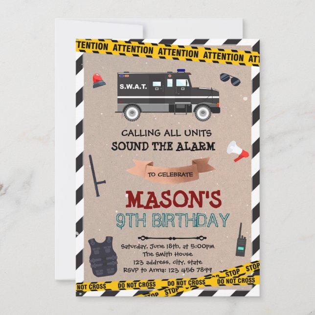 Convite de aniversário do SWAT (Frente)