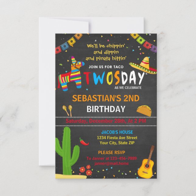 Convite de aniversário do taco twosday (Frente)