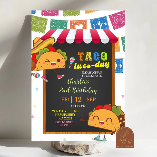 Convite de aniversário do Taco Twosday para crianç (Criador carregado)