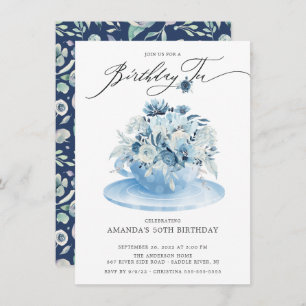 Convite De Aniversário Do Tea Azul Elegante