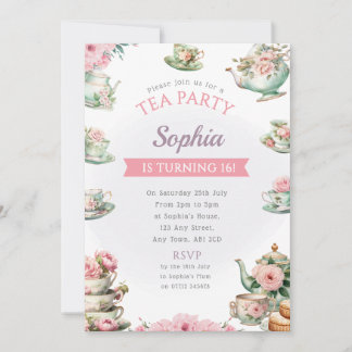 Convite de aniversário do Tea Party - Tarde - Chá