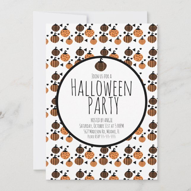 Convite de Aniversário do Tema Abóboras de Hallowe (Frente)