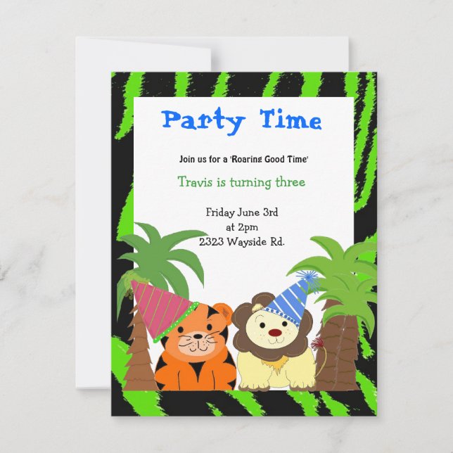 Convite de Aniversário do Tiger e do Leão (Frente)
