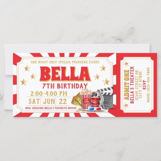 Convite de Aniversário do Tíquete de Filme (Frente)