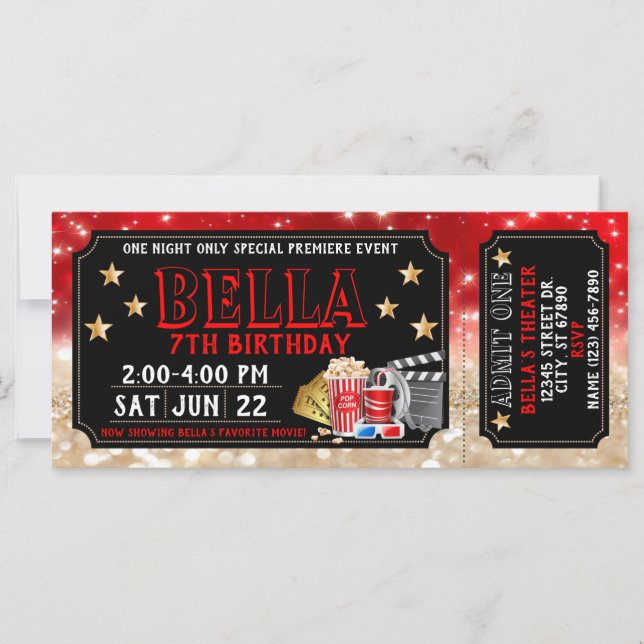 Convite de Aniversário do Tíquete de Filme (Frente)