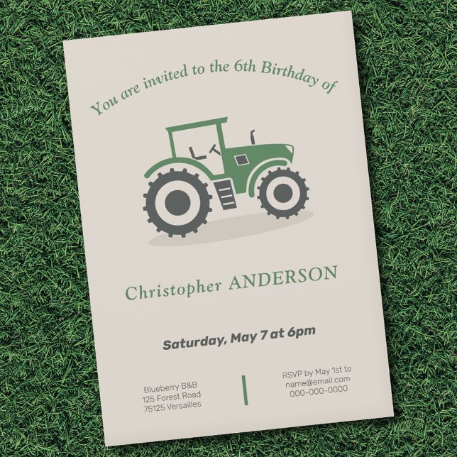 Convite de Aniversário do Trator de fazenda (Farm Tractor Birthday Invitation)