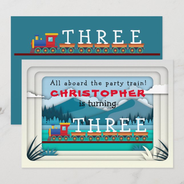 Convite de aniversário do trem Adicionar nome Idad (Frente/Verso)
