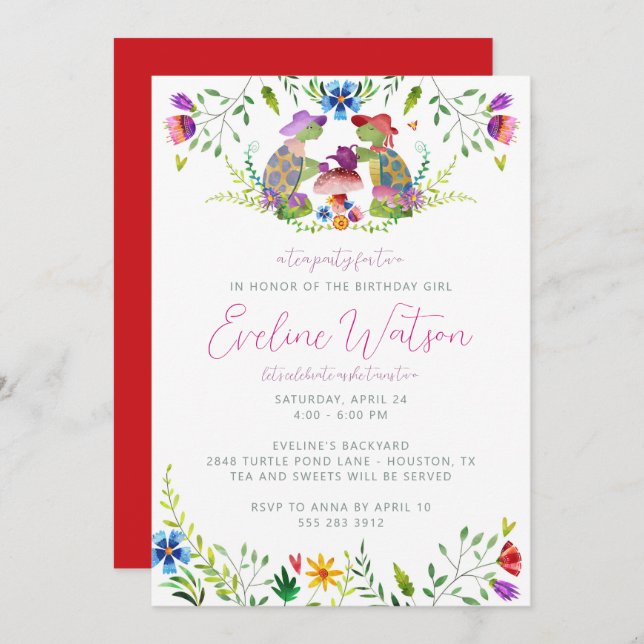 Convite de Aniversário do Turtle Tea Party (Frente/Verso)