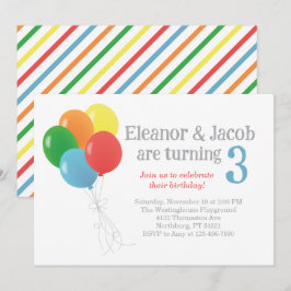 Convite de Aniversário do Twin Balloon para Partid