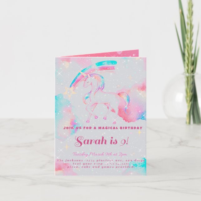 Convite de aniversário do unicorn (Frente)