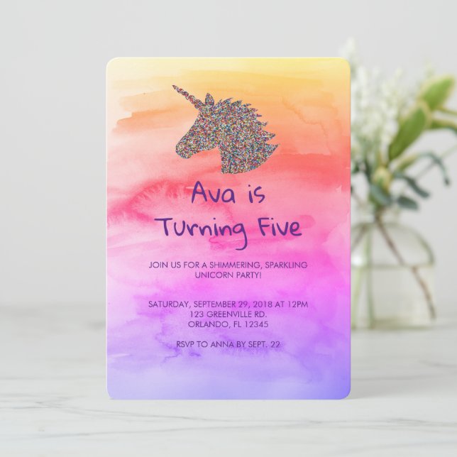Convite de Aniversário do Unicorn Rainbow Sprinkle (Em pé/Frente)