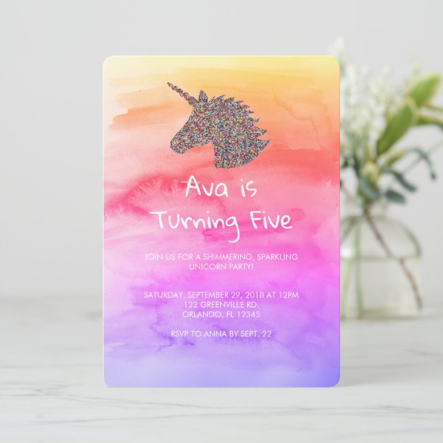 Convite de Aniversário do Unicorn Rainbow Sprinkle (Em pé/Frente)