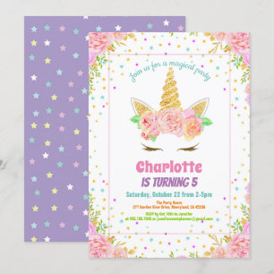 Convite de aniversário do Unicórnio. Floral de a