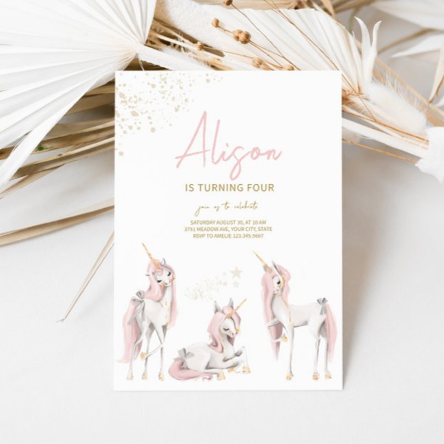 Convite de Aniversário do Unicórnio Rosa Minimalis (Criador carregado)