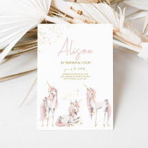 Convite de Aniversário do Unicórnio Rosa Minimalis