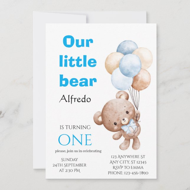 Convite de Aniversário do Urso Balão (Frente)