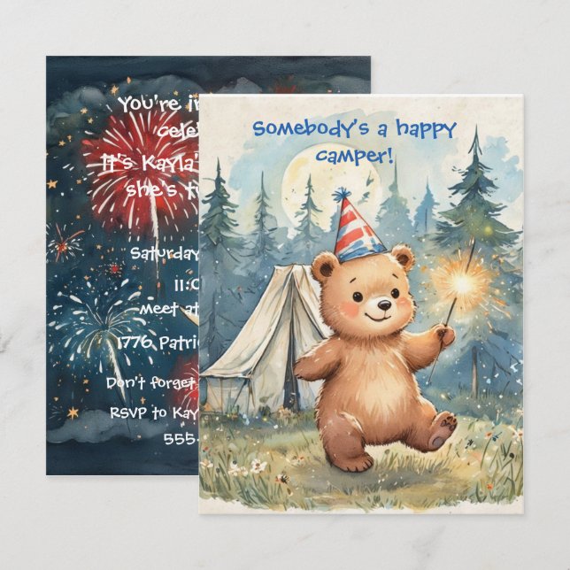 Convite de Aniversário do Urso de Aniversário para (Frente/Verso)