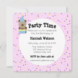 Convite de aniversário do Urso de Festa Corta