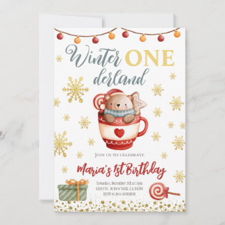 Convite de Aniversário do Urso Onederland Winter