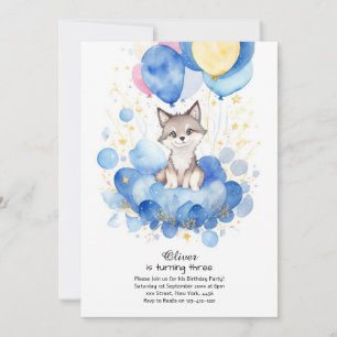 Convite de Aniversário do Watercolor Wolf Pup
